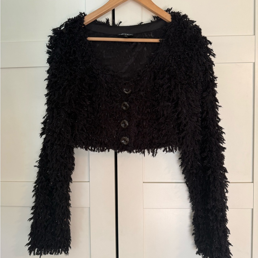 For Love And Lemons June Black cropped Textured Cardigan sweater